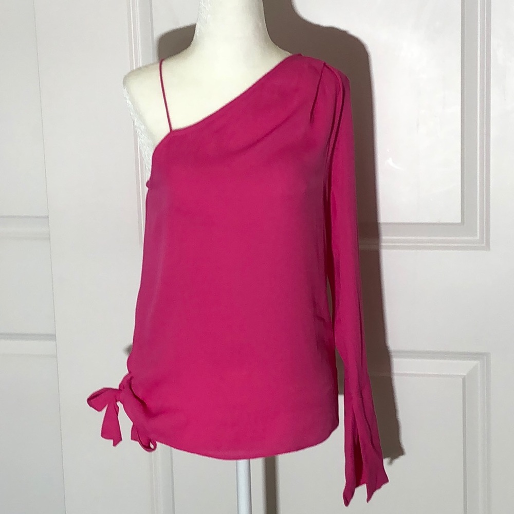 Naked Zebra Pink One Sleeve Blouse Side Tie Small Romantic Barbie
